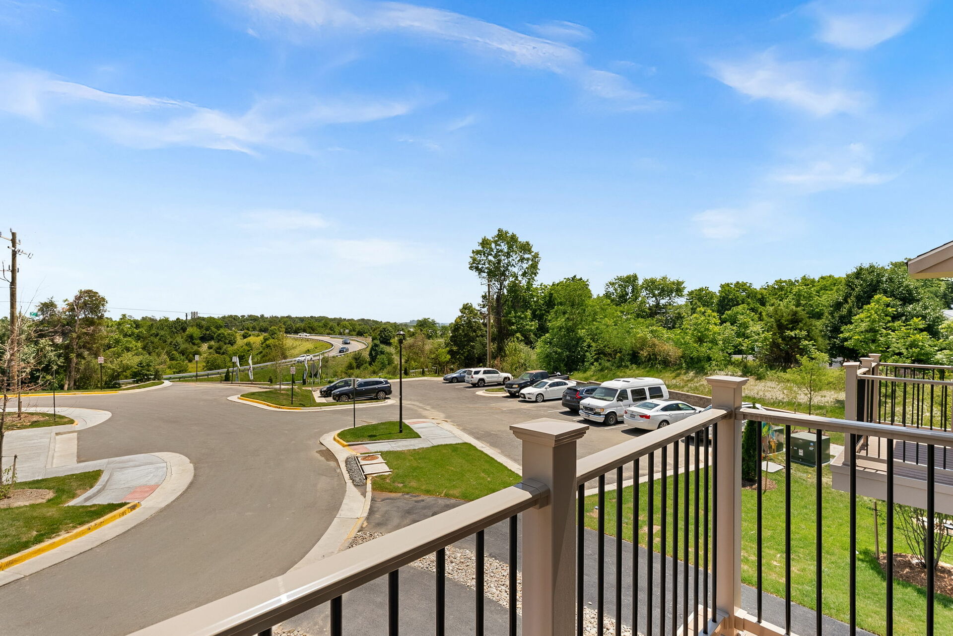 deck with overlook of parking lot