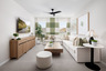 loft with neutral floors and windows
