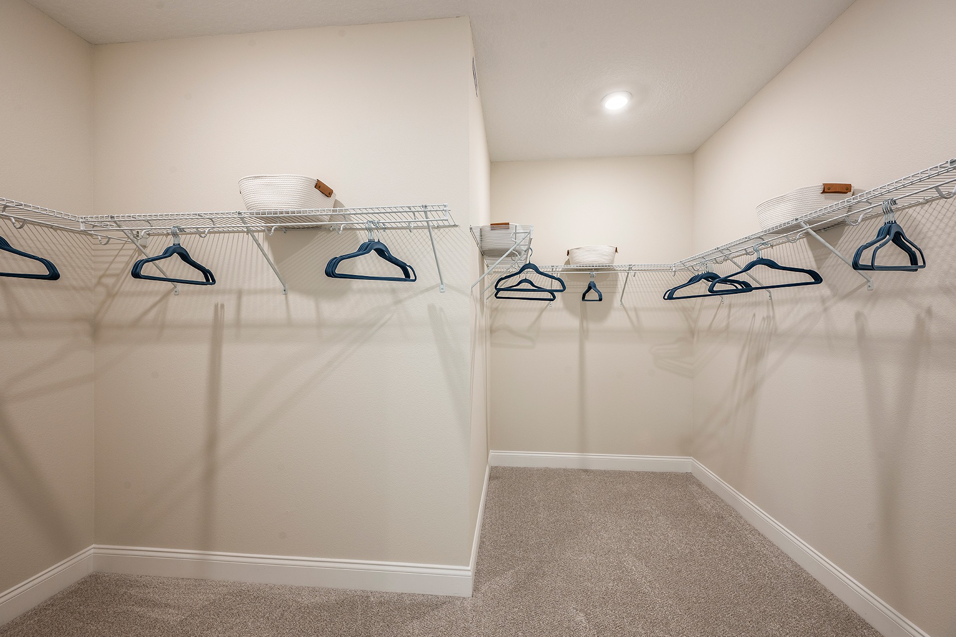 oversized closet with carpet throughout.