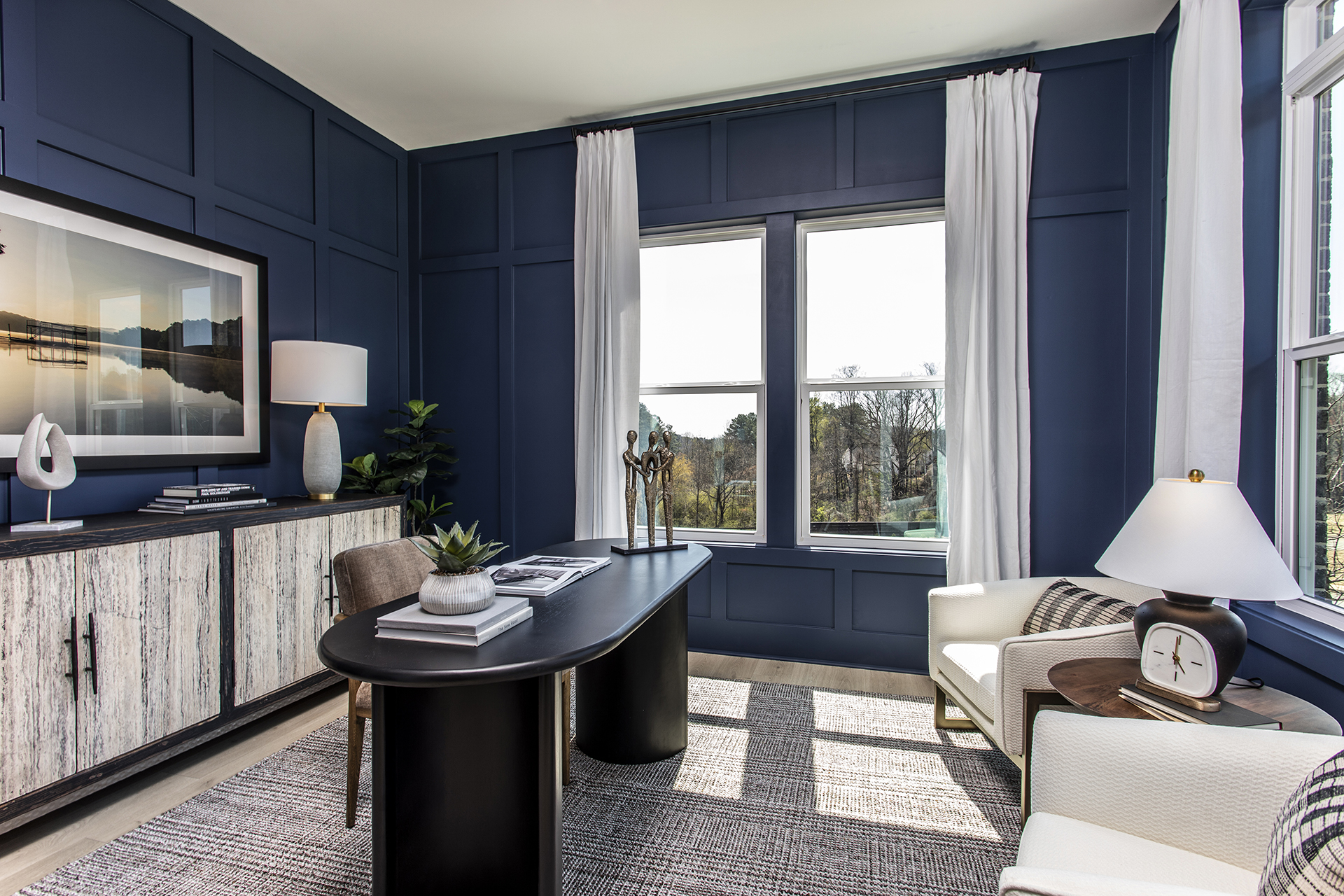 study with french doors and hard surface flooring