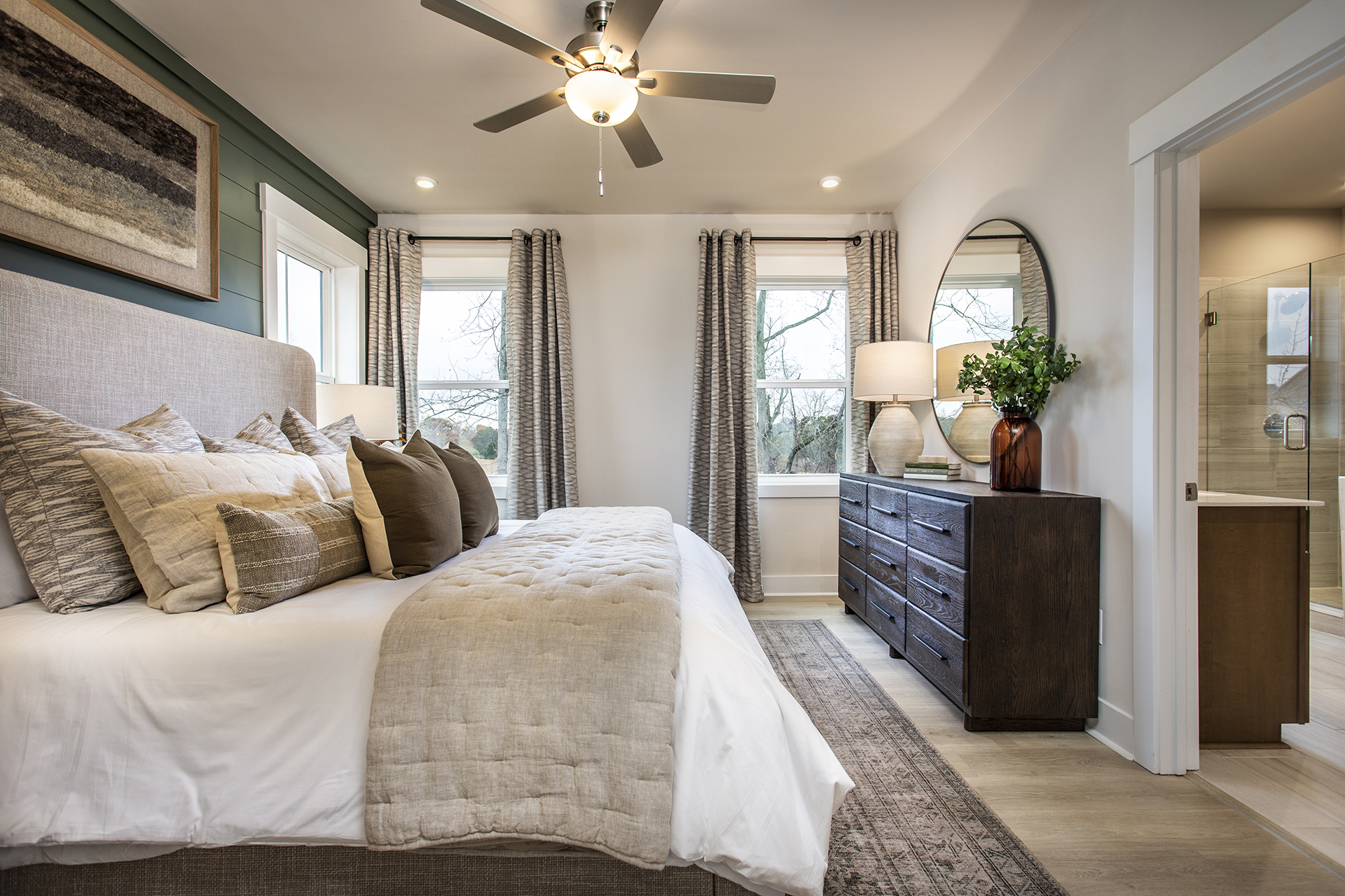 primary bedroom with king bed and ensuite bath