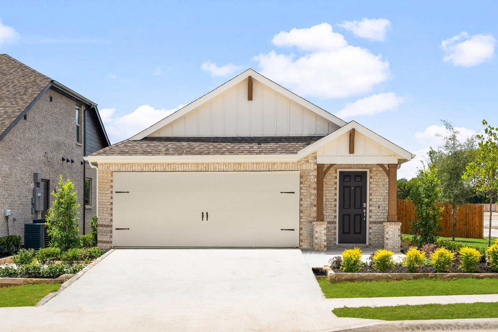 one-story home with brick and stone exterior