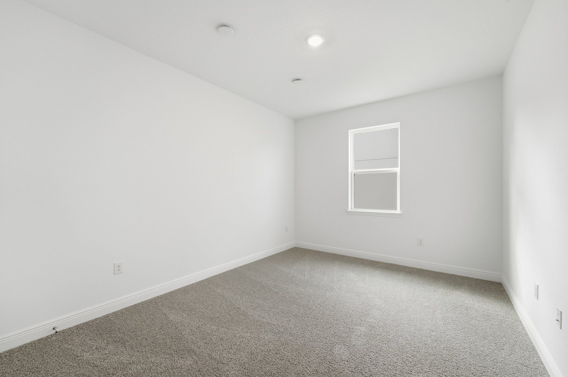 room with carpet throughout and a single window