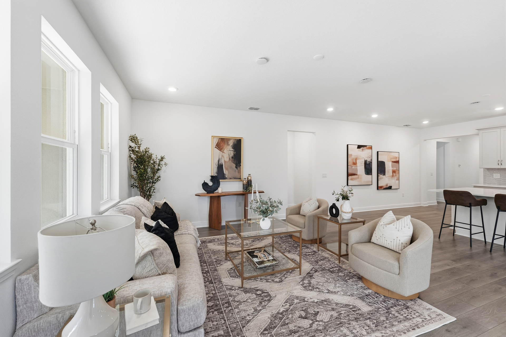 room with view of kitchen and sliding glass door to the lanai