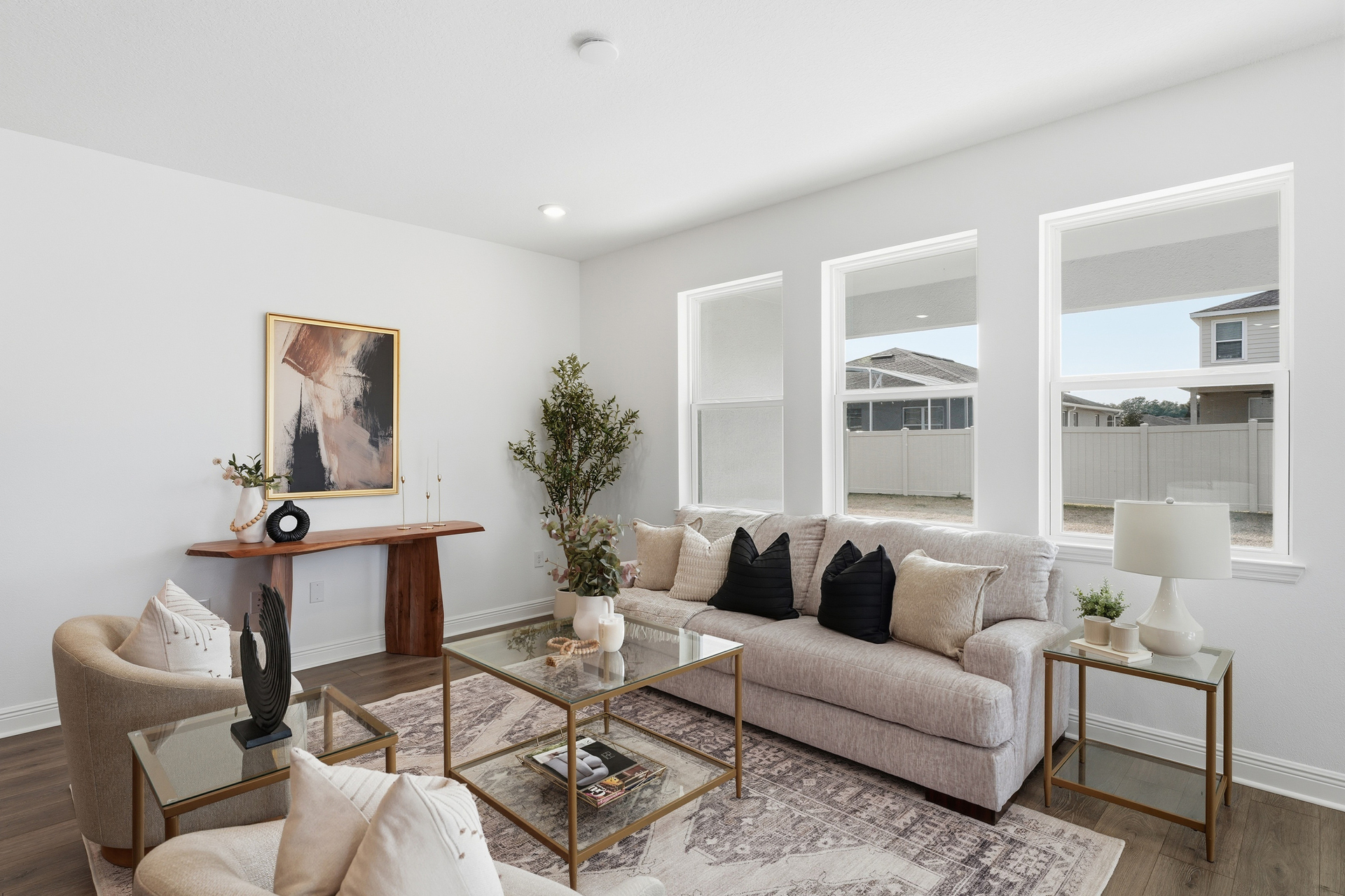 great room with view of kitchen and dining room
