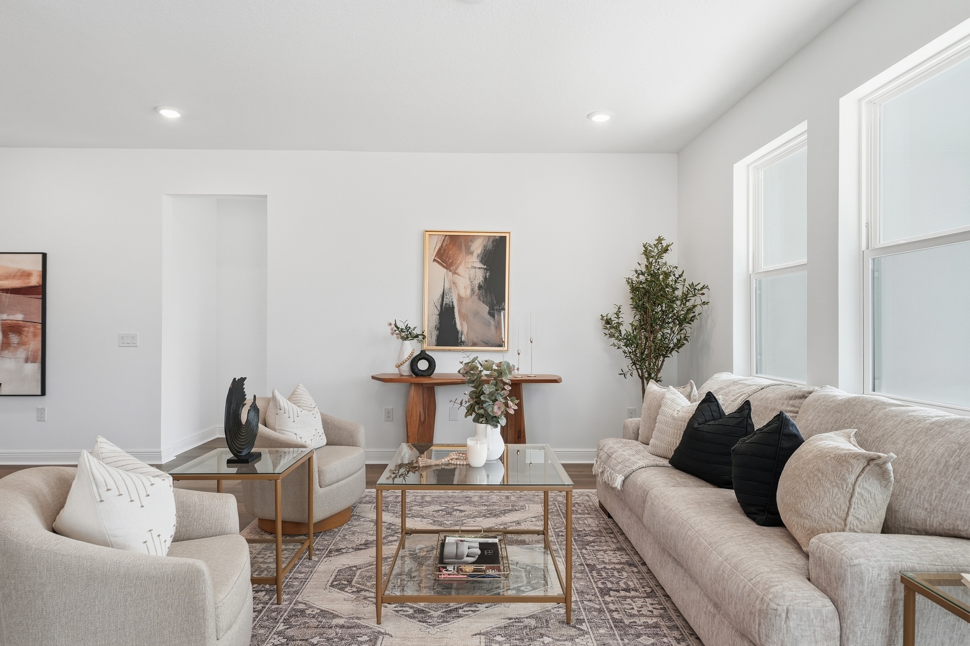 great room with view of kitchen and dining room