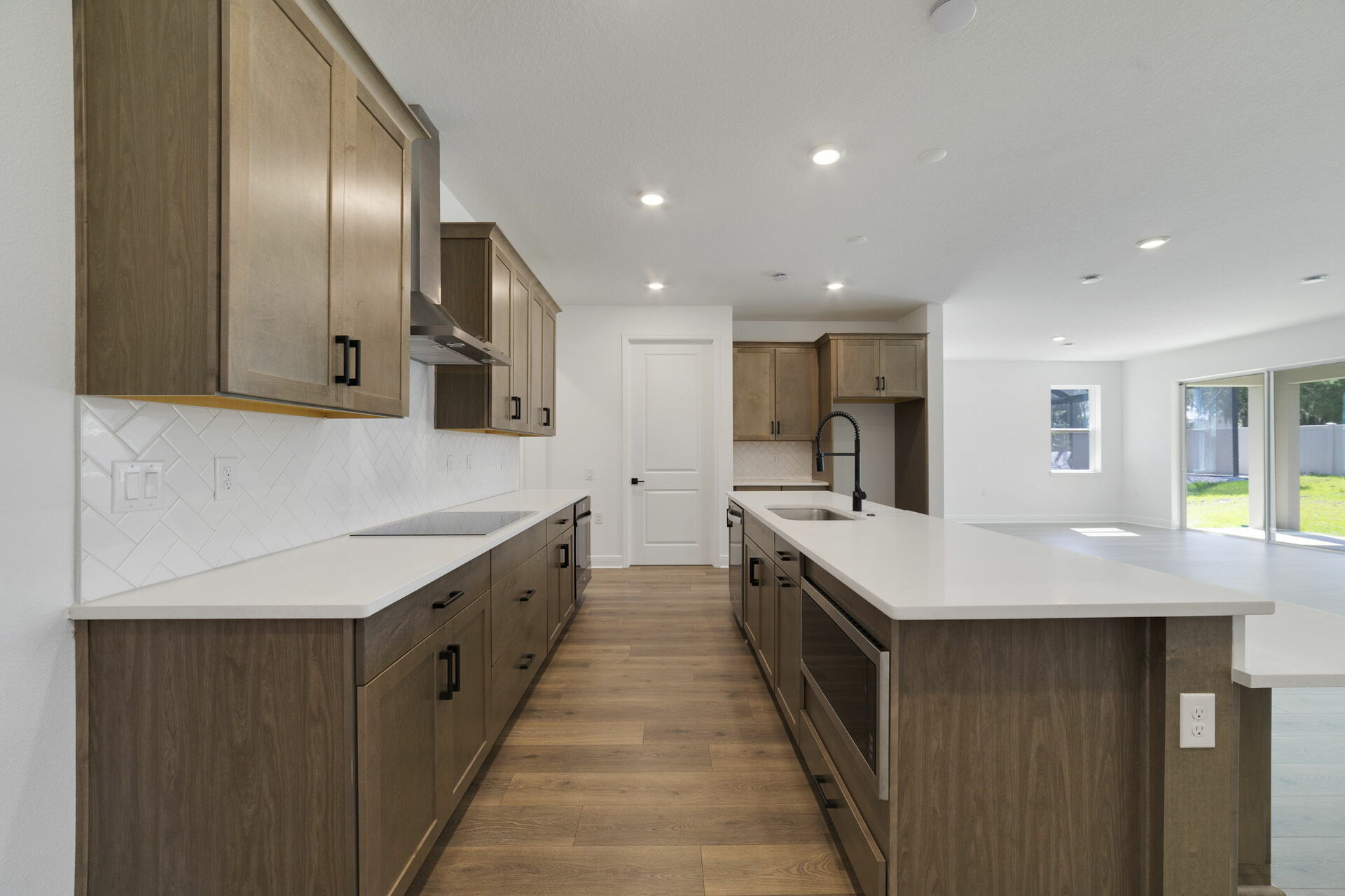 center island with walk-in pantry