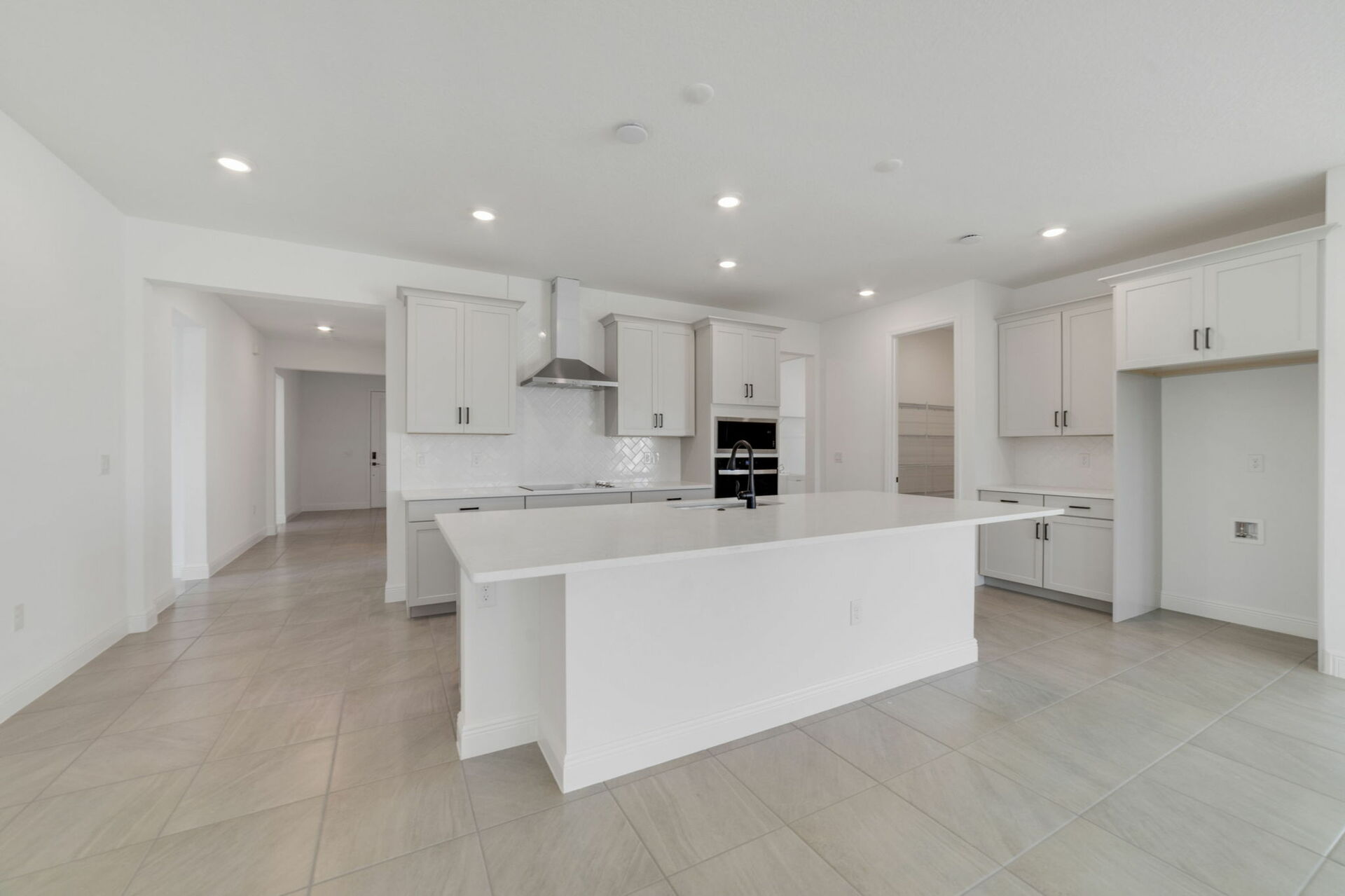 view of center island and great room