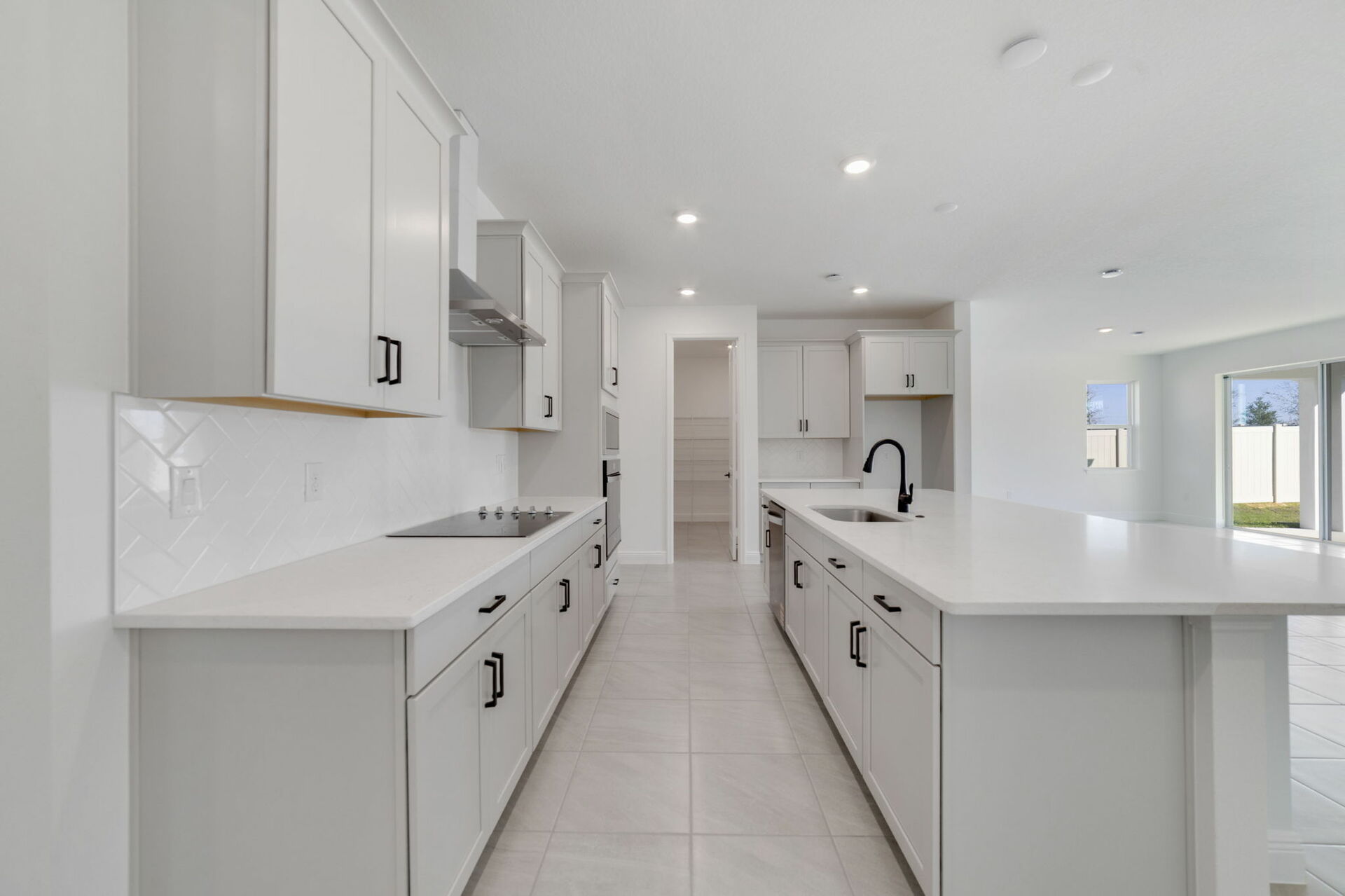 view of center island and great room