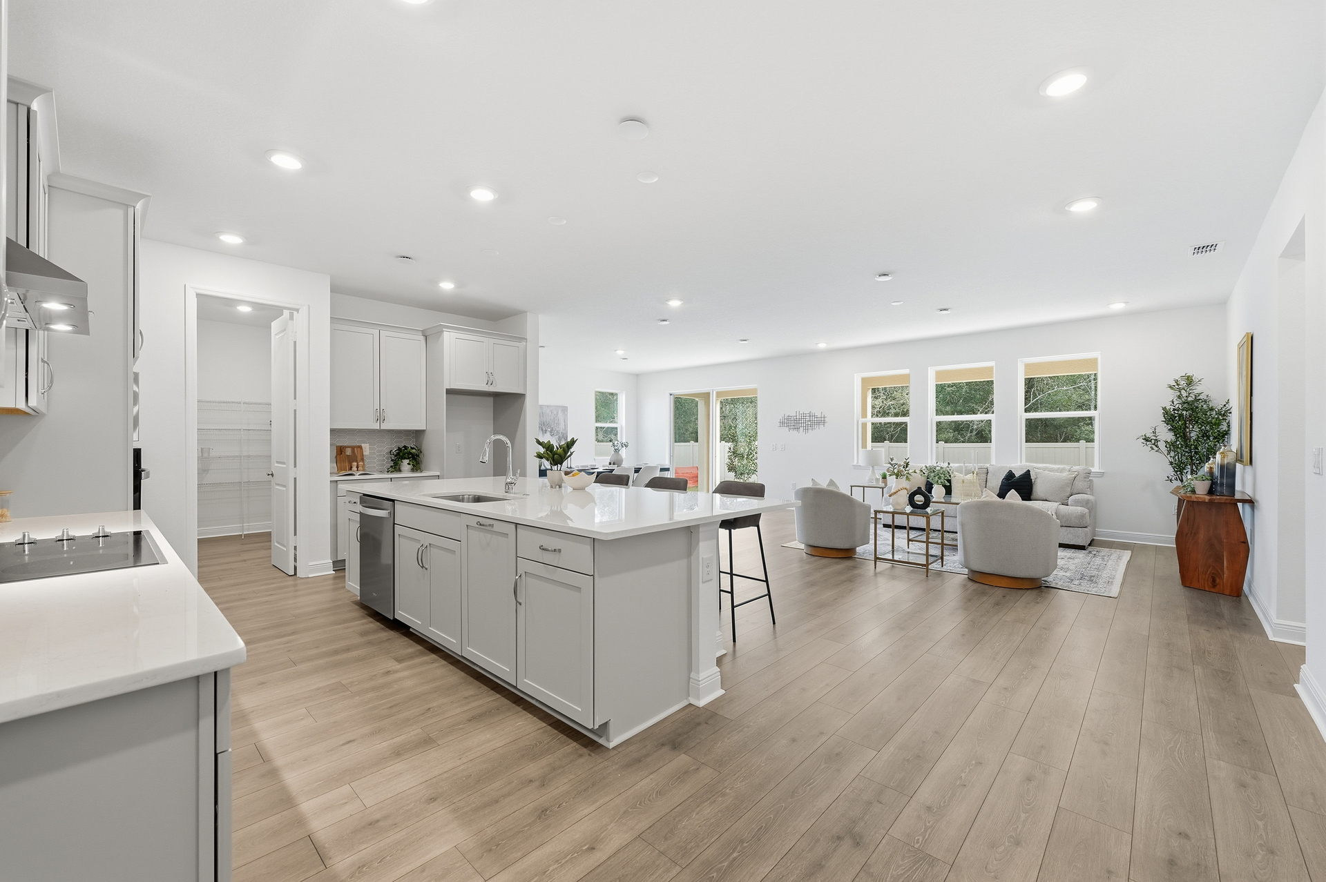 view of center island and great room