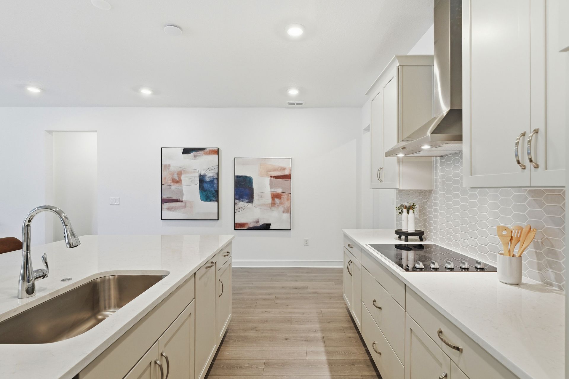 view of center island and great room