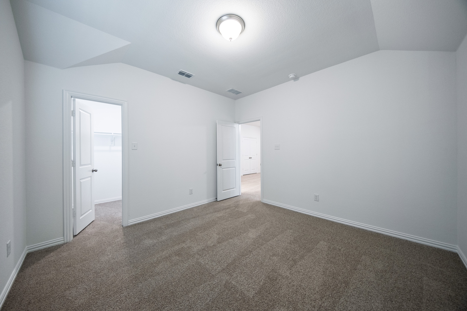 guest bedroom with carpet with walk-in closet