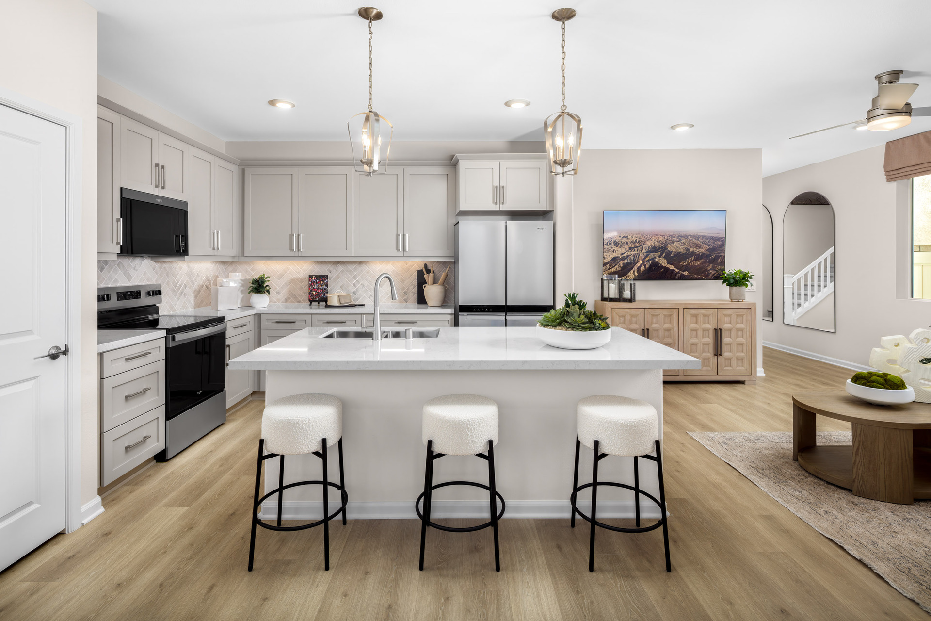 kitchen with neutral cabinets and large island