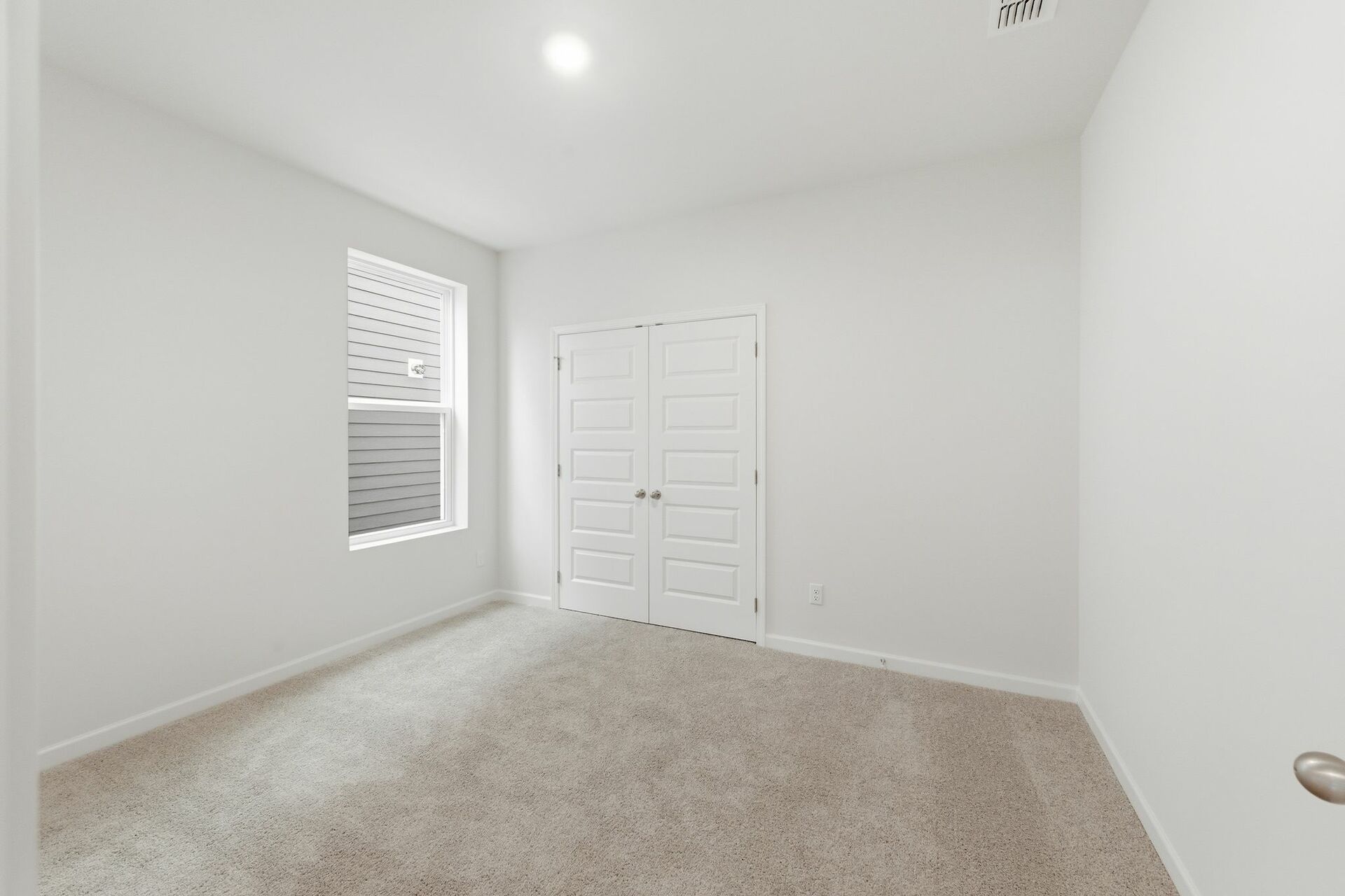 secondary bedroom with carpet flooring, white trim, and large windows