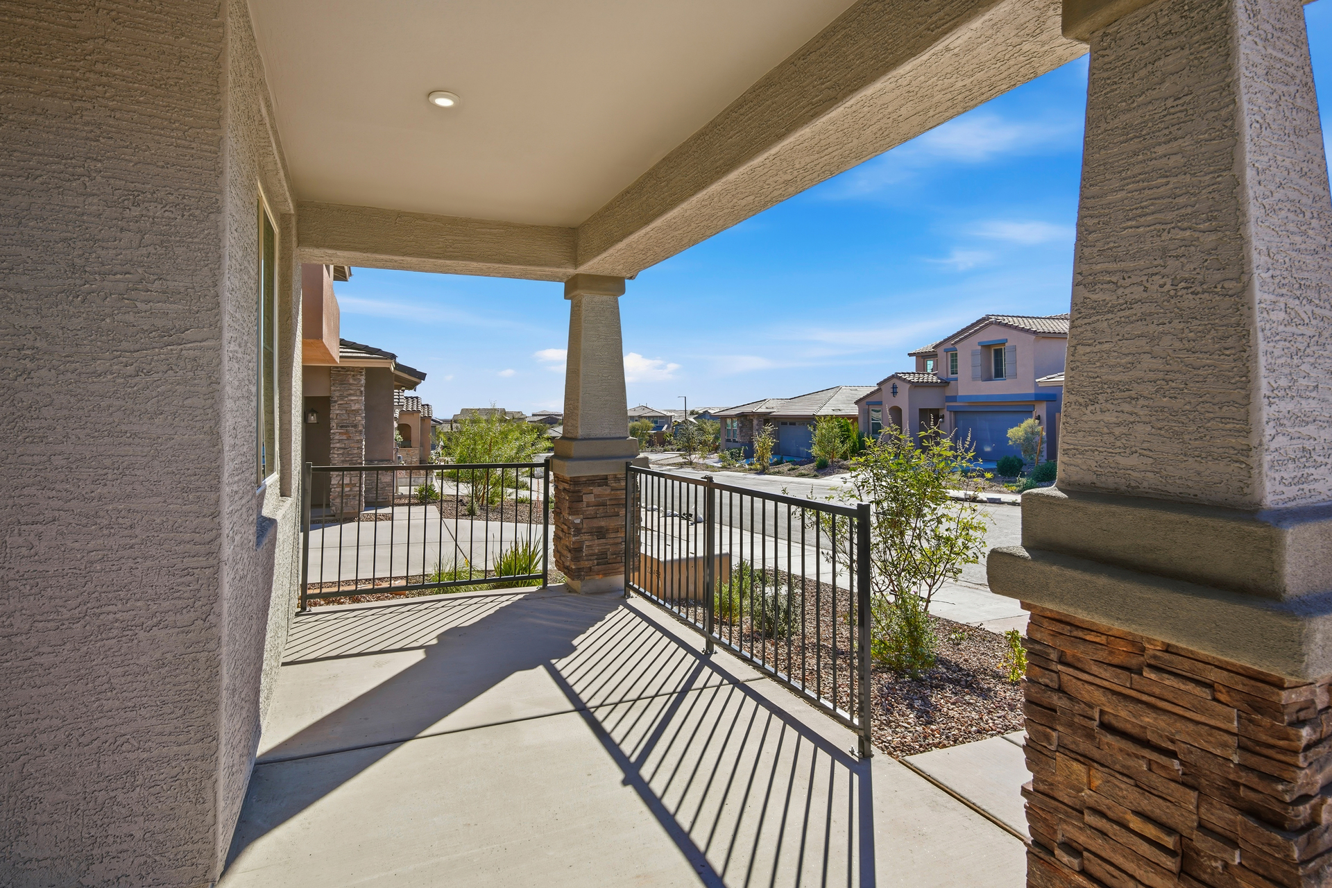 spacious porch with recessed lights