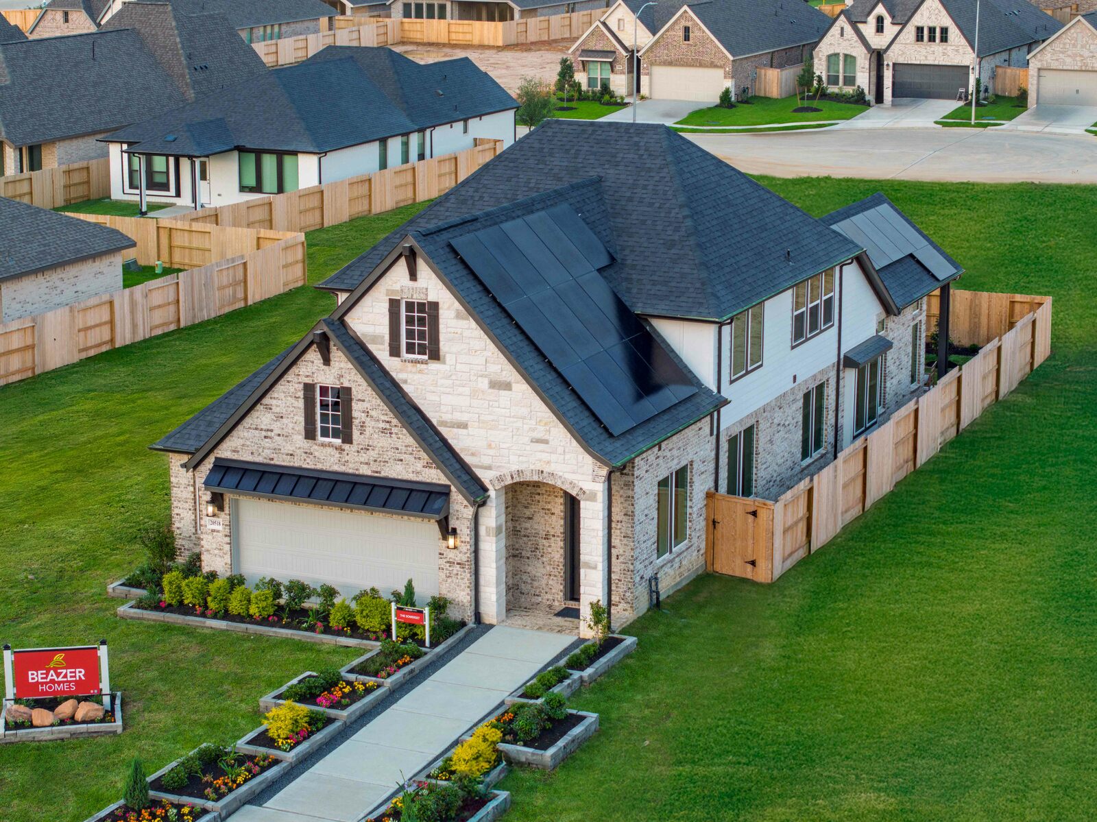exterior brick home with solar panels