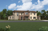exterior of two-story home with large windows and brown garage