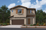 brown two-story exterior with a brown windowless garage and light brown door