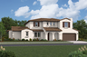 exterior of two-story home with tile roof and brown garage