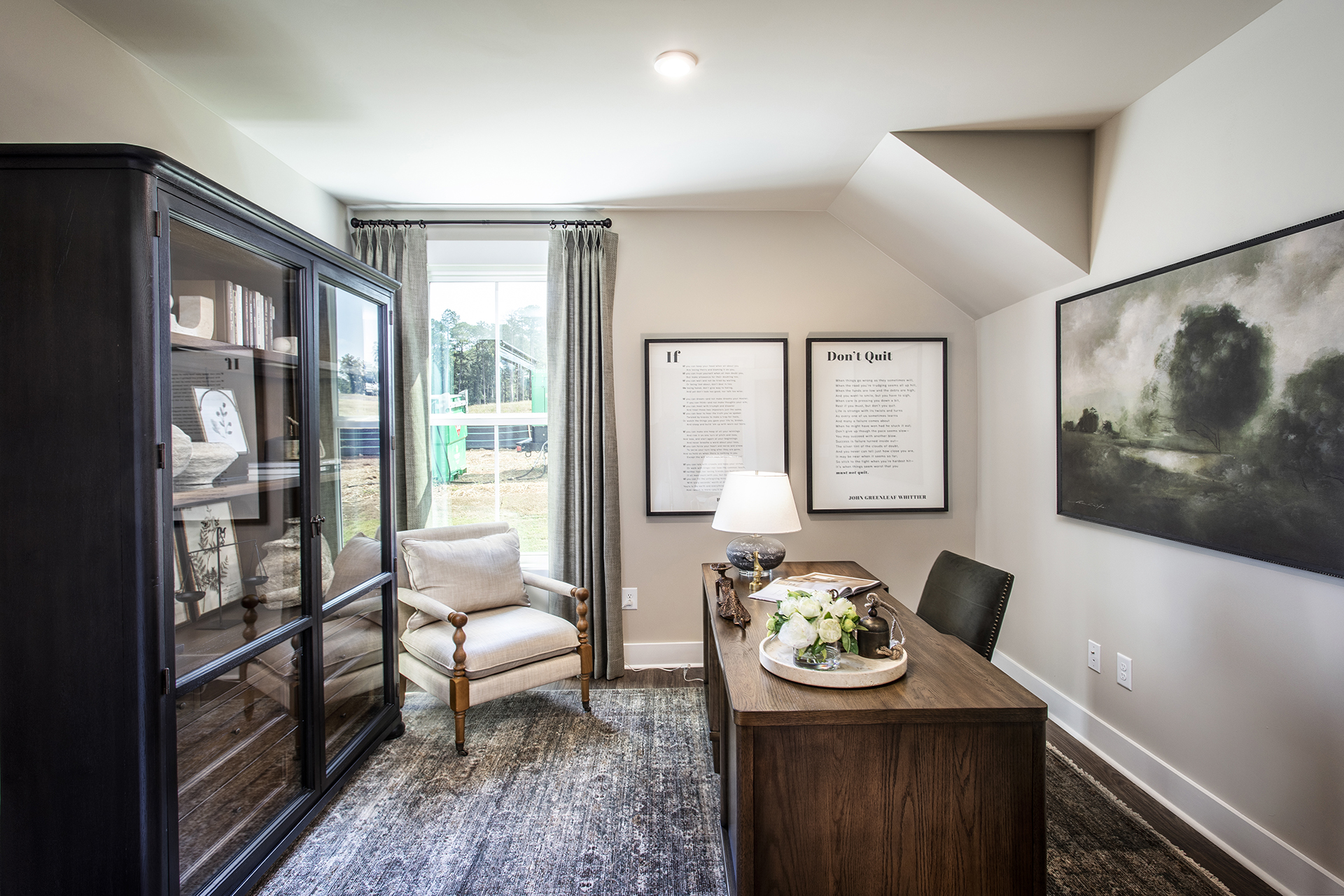 office with french doors and hard surface flooring