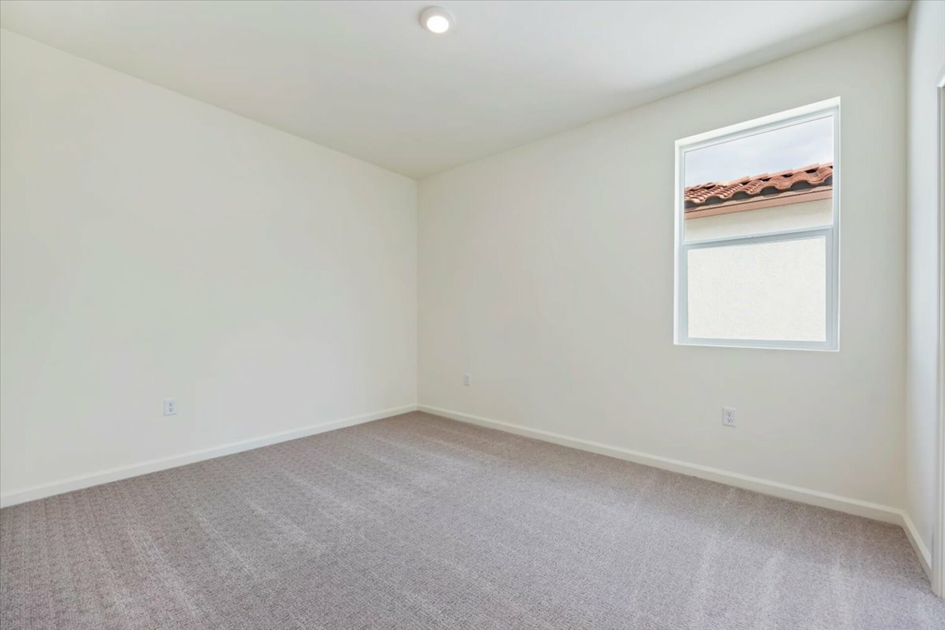 bedroom with neutral carpet and large window