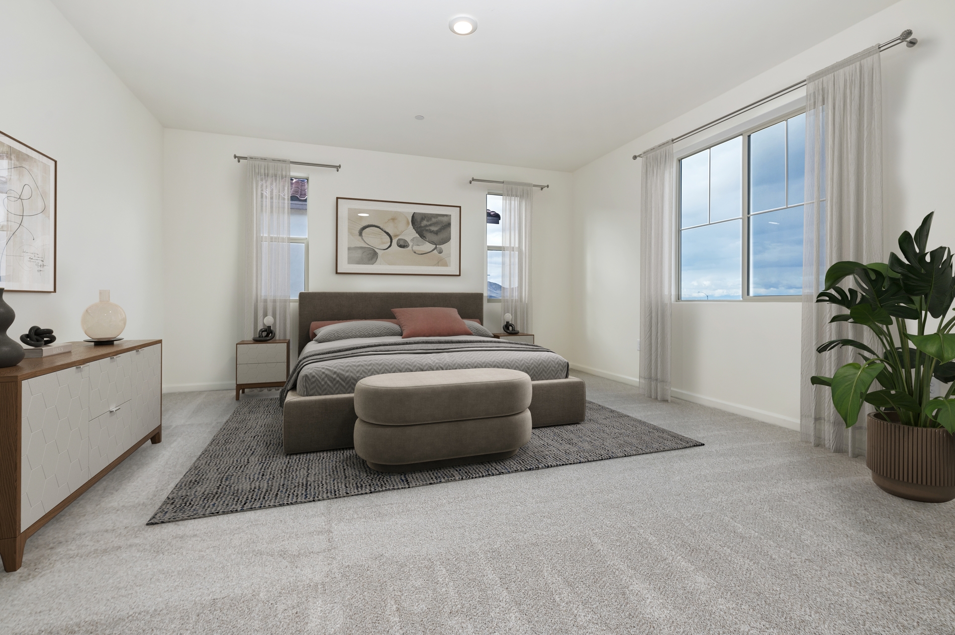 bedroom with a large bed and two small nightstands