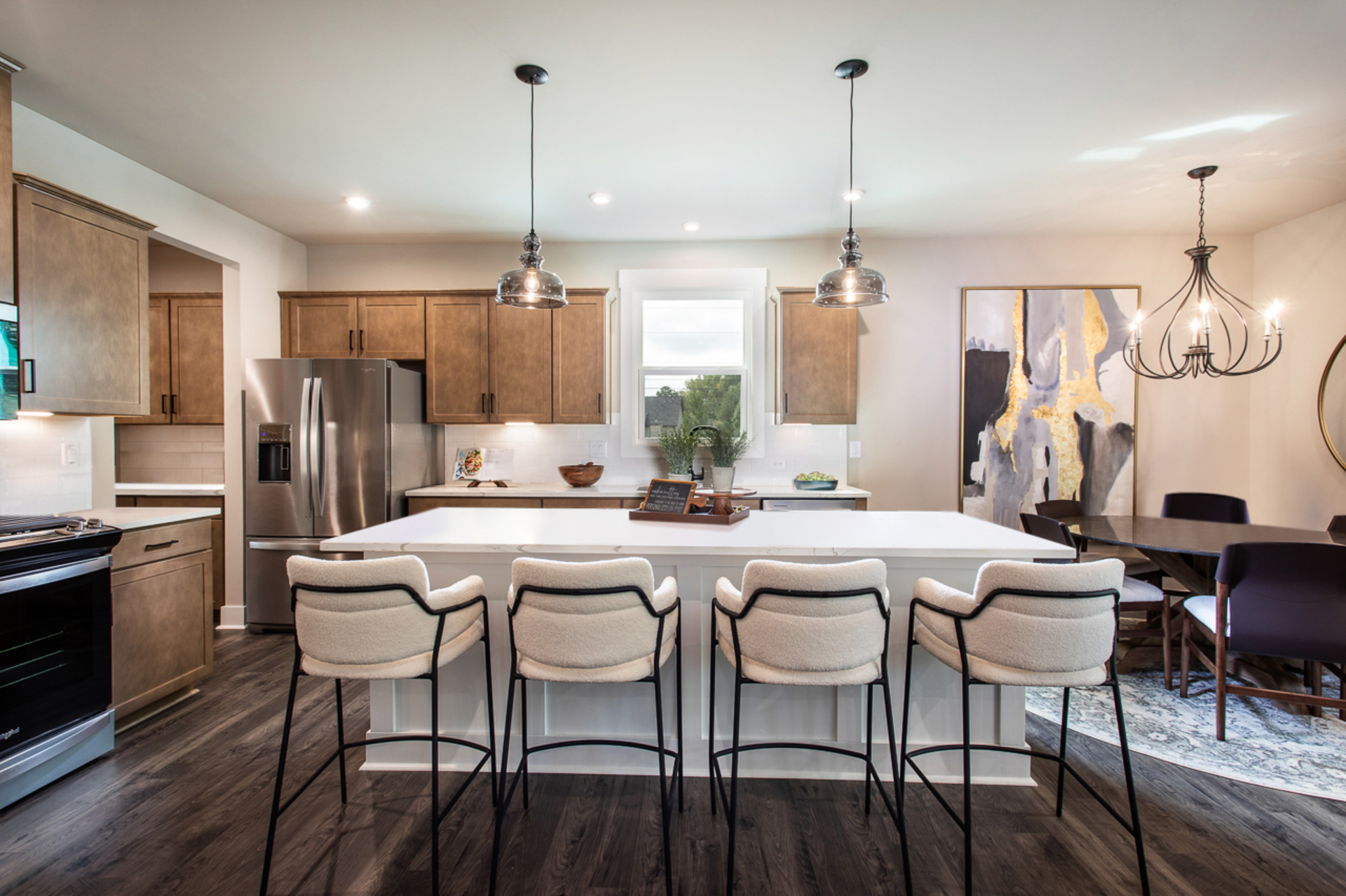kitchen with expansive island & quartz countertops