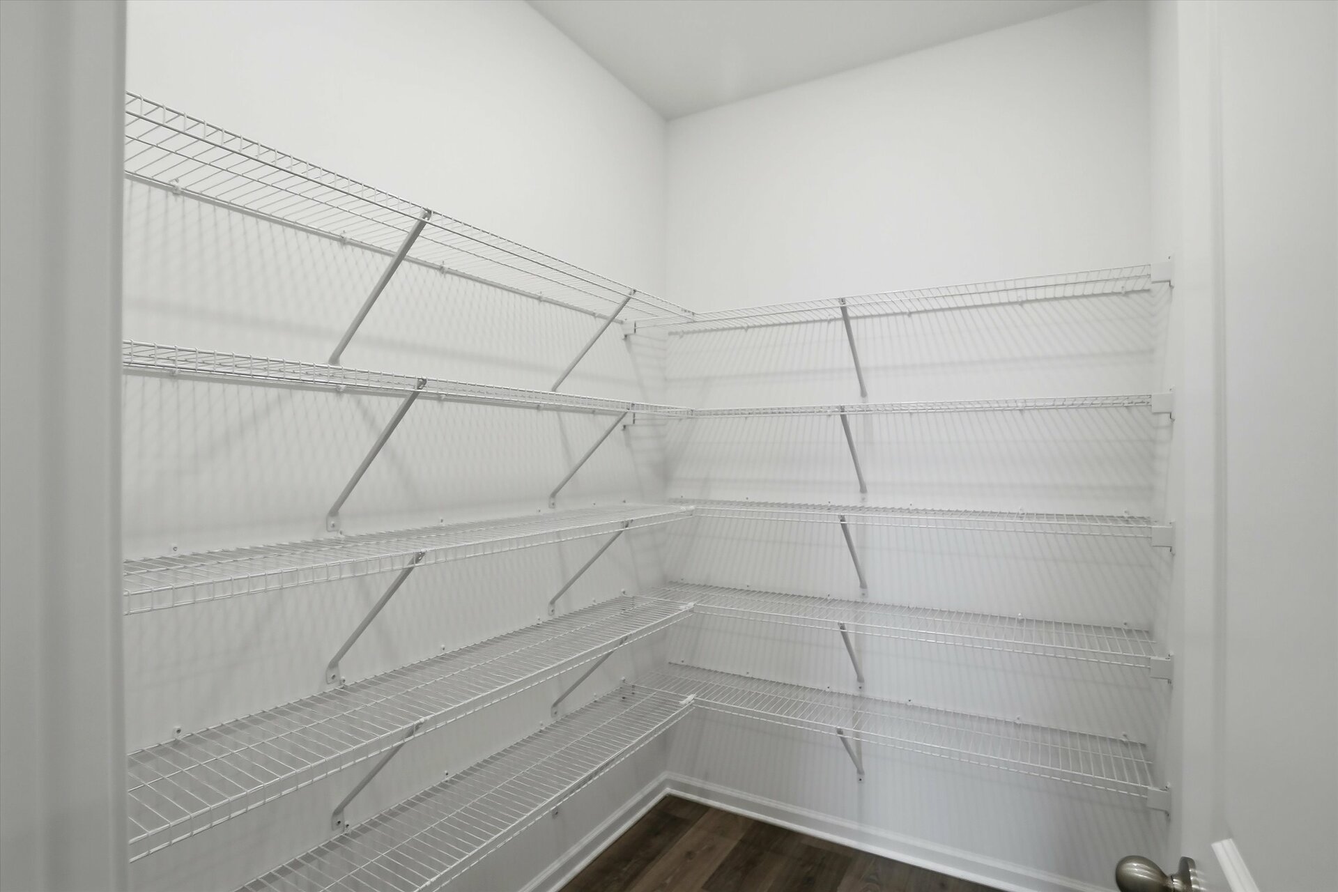 walk-in pantry with wire rack shelving