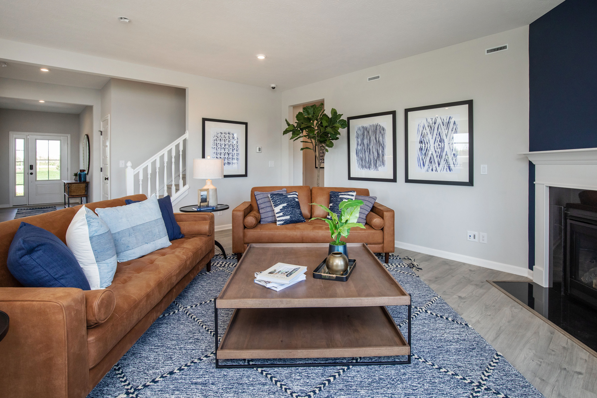 great room with cozy fireplace 